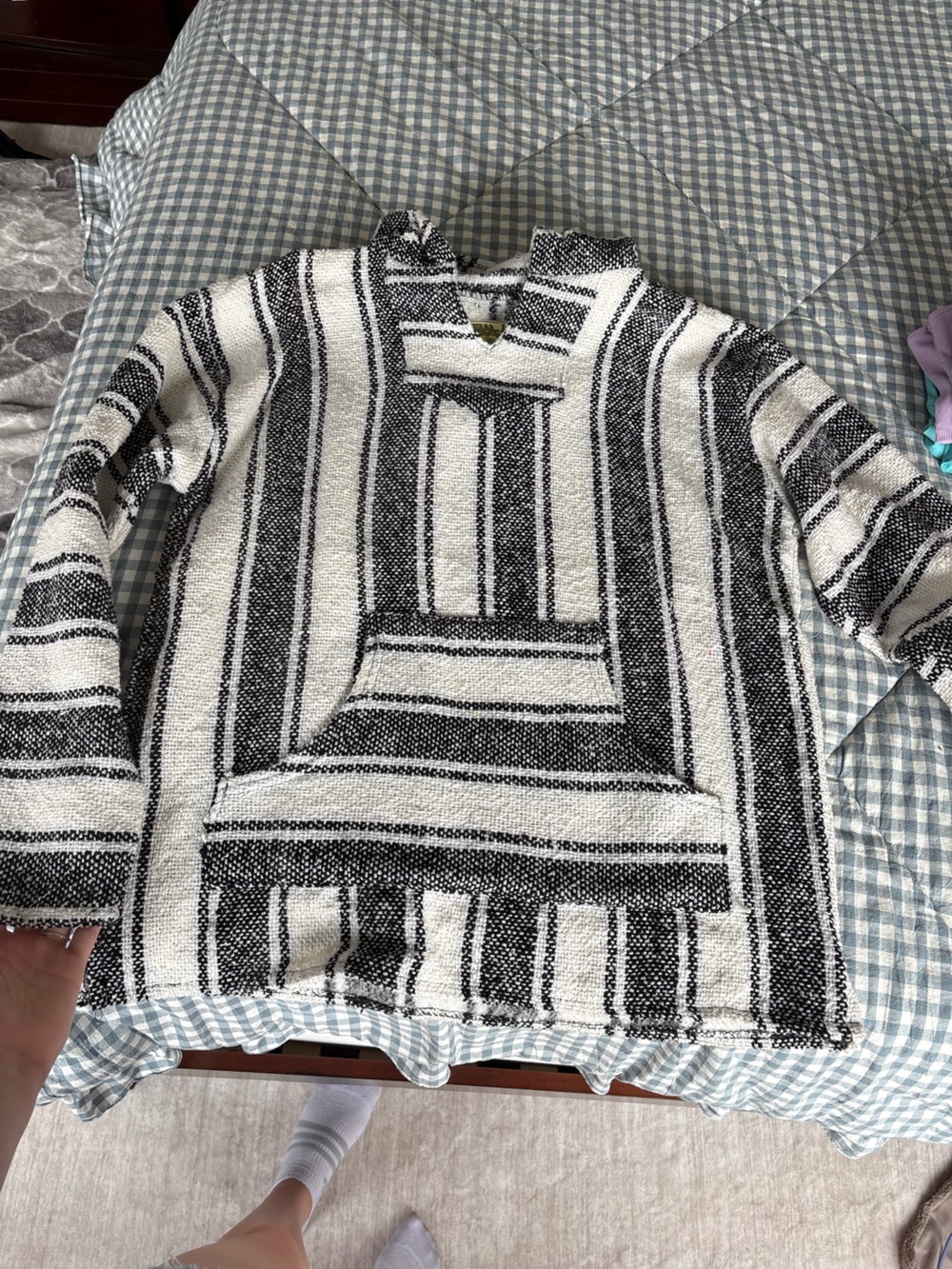 Black & White Striped Baja Hoodie Sweatshirt